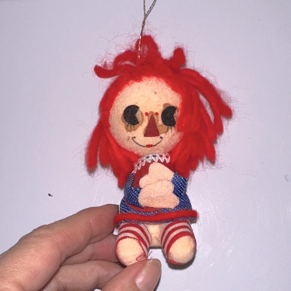 Vintage 60s/70s Raggedy Ann Flocked Styrofoam Christmas Tree Ornament